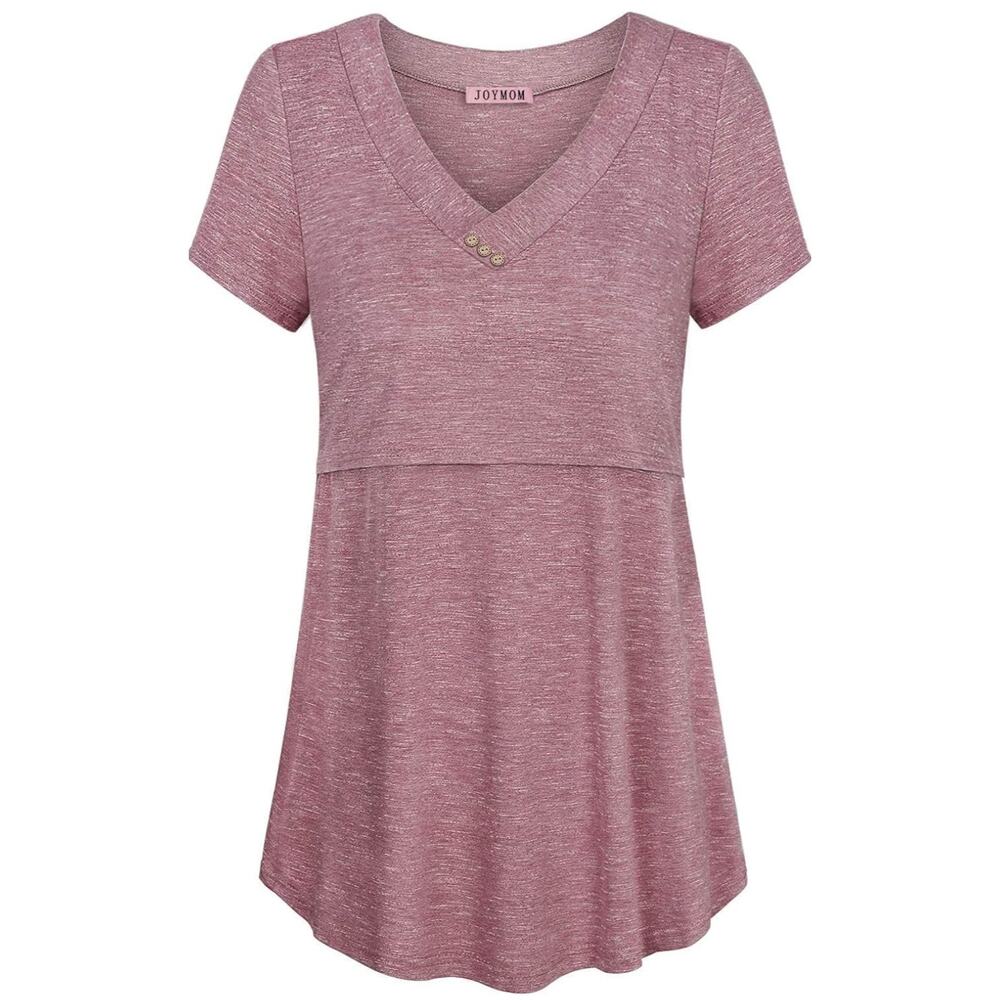 Joymom Maternity Nursing Top 2X Pink/Purple Short Sleeve Breastfeeding Shirt NWT